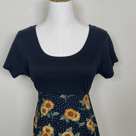 Anxiety Vintage 90s Sunflower Mini Sun Dress M Black 90s Y2K Grunge Festival - Picture 2 of 7